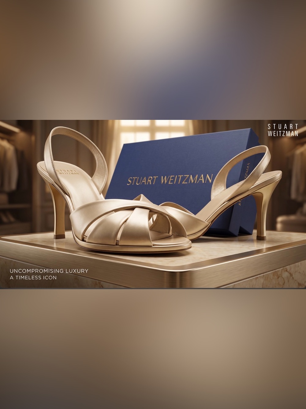 Stuart Weitzman Metallic Cream Crisscross Slingback Sandals